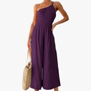 Anrabess Linen Purple One-Shoulder Jumpsuit